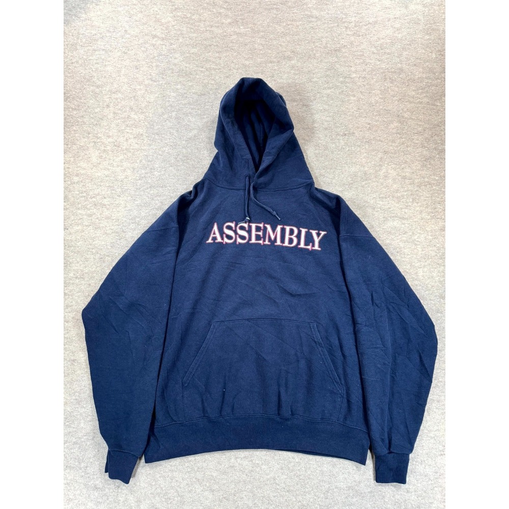 Jerzees NuBlend Assembly Hoodie Mens Large Navy Blue Kangaroo Pockets Outdoor
